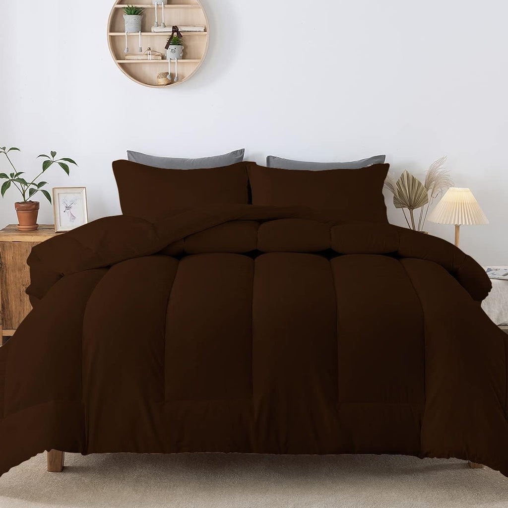 5 PC Straight Line Pattern Comforter Set Premium Super Soft 600 GSM All Season | 1000 Thread Count | 100% Egyptian Cotton ( Full/Queen Size, Chocolate Color)