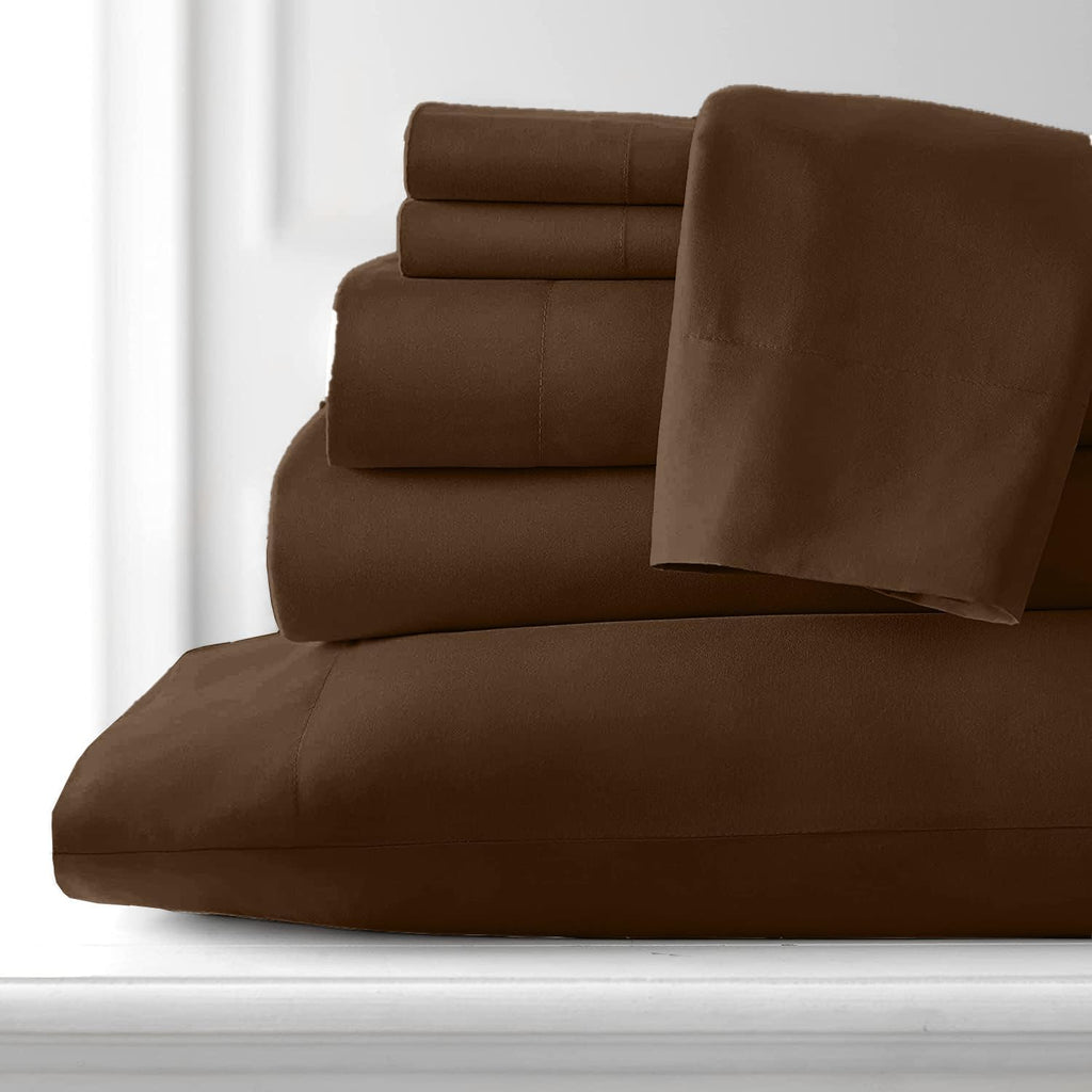 100% Giza Cotton, 1000 Thread Count, 6-PC Bed Sheet Set [Queen Size, Chocolate Color] 18 inches Deep Pockets, Long Staple Cotton Breathable Soft Silky Sateen Weave