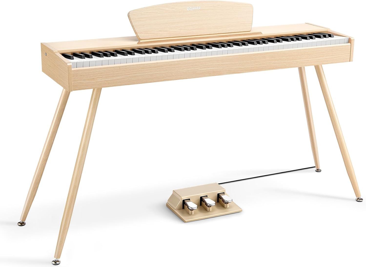 Donner DDP-80 Digital Piano 88 Key Weighted Keyboard, Full-size Electric Piano for Beginners, with Sheet Music Stand, Triple Pedal, Power Adapter, Supports USB-MIDI Connecting, Natural Wood Color