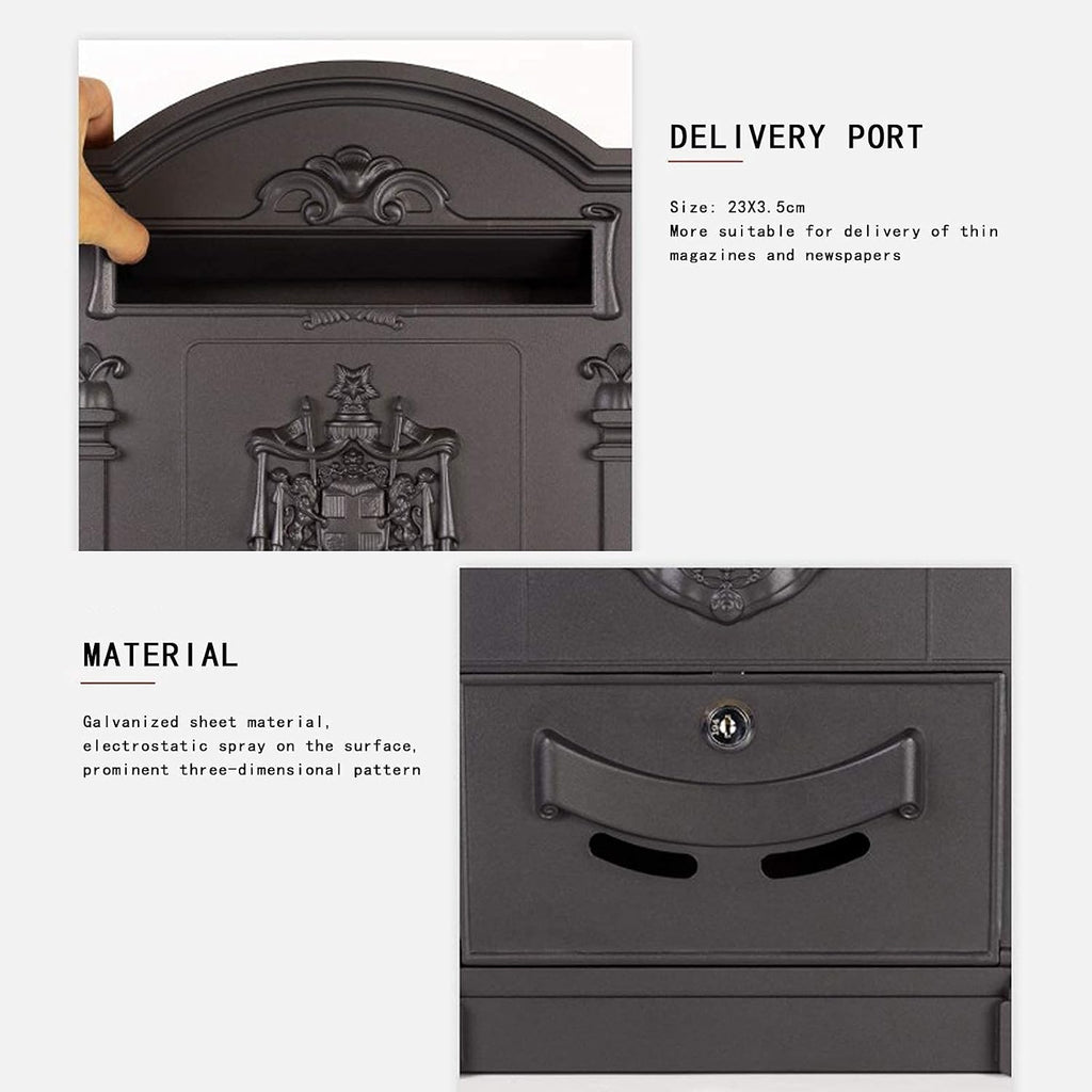 Post Box Heavy Aluminium Lockable Secure Mail Letter Retro Vintage Metal Mail Box Garden Ornament