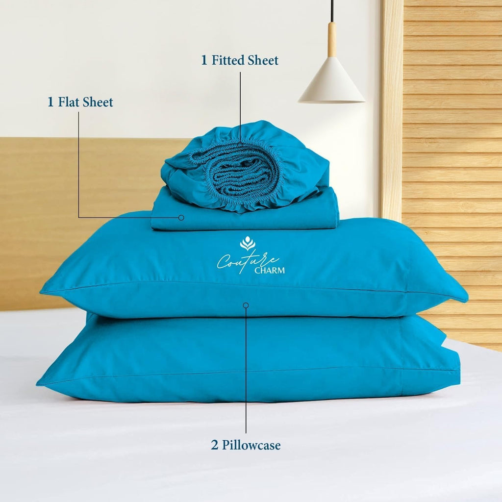 Queen Size 1000 Thread Count 100% Egyptian Cotton Sheet Set, 4-Piece, Sateen Weave, with 10-12' Deep Pocket Snug Fit (Solid, Turquoise)