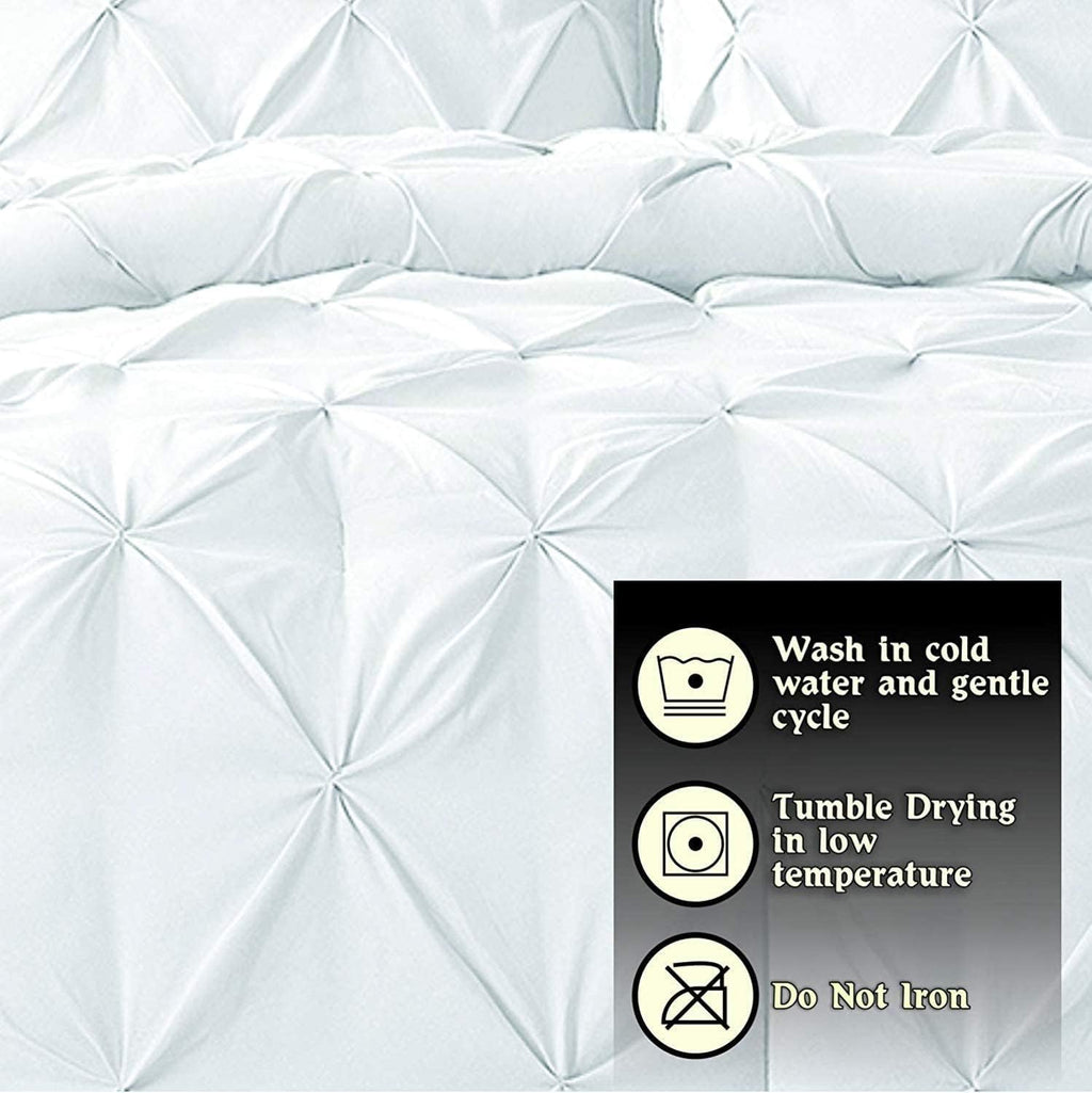 Crown Collection 1000-TC Hypoallergenic Ultra Soft Design 100% Egyptian Cotton Pinch Plated Duvet Cover with Zipper Colser & 2pcs Pillow Case Set (Eastern King Size (118' x 110'), Ivory)