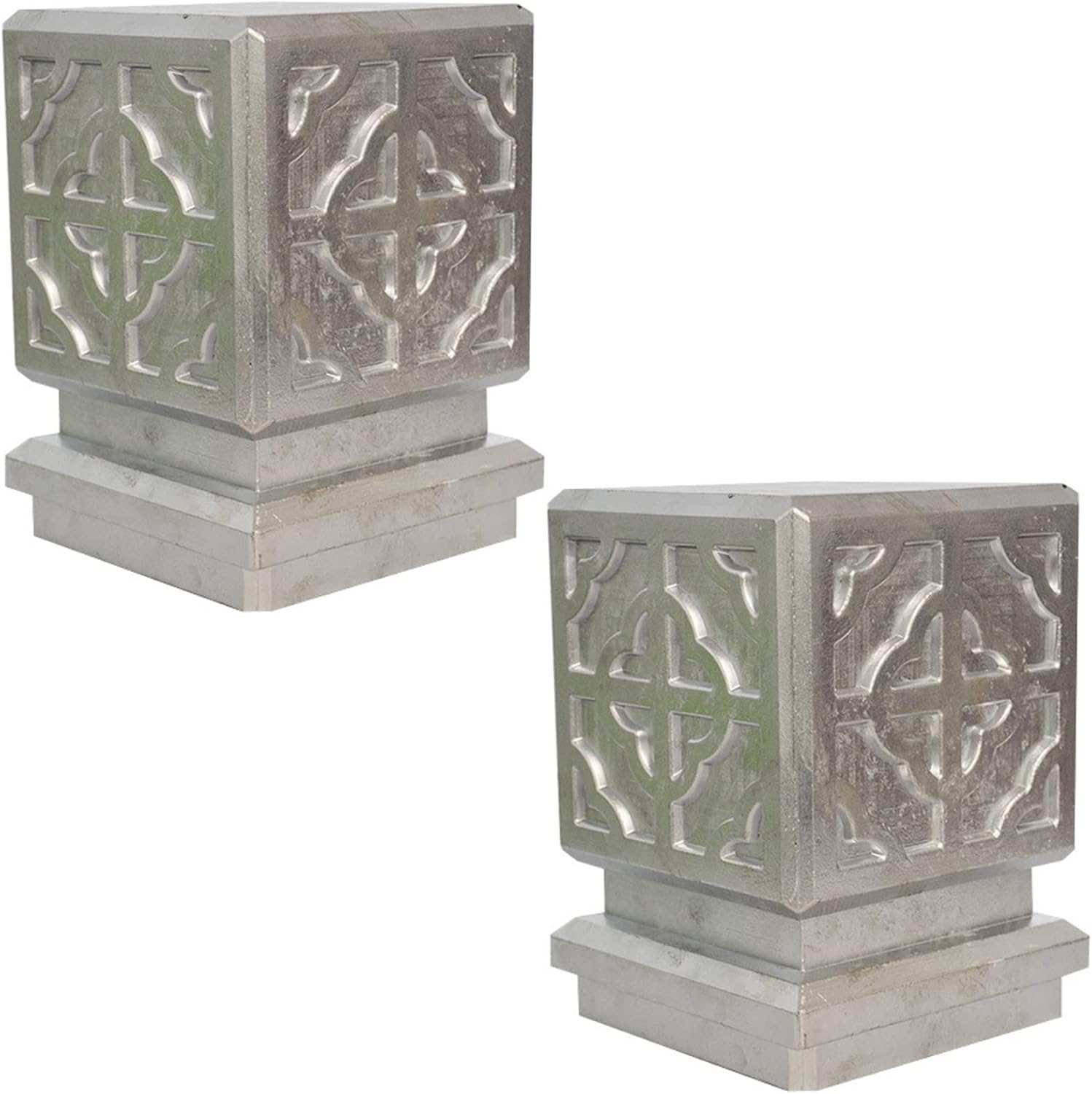 Post Cap Pressed Post Caps, 2Pcs Heavy Duty Aluminum Fence Caps Vintage Decoration for Mailbox, Deck, Dock, Piling Wooden Posts Top Cover,100x100mm