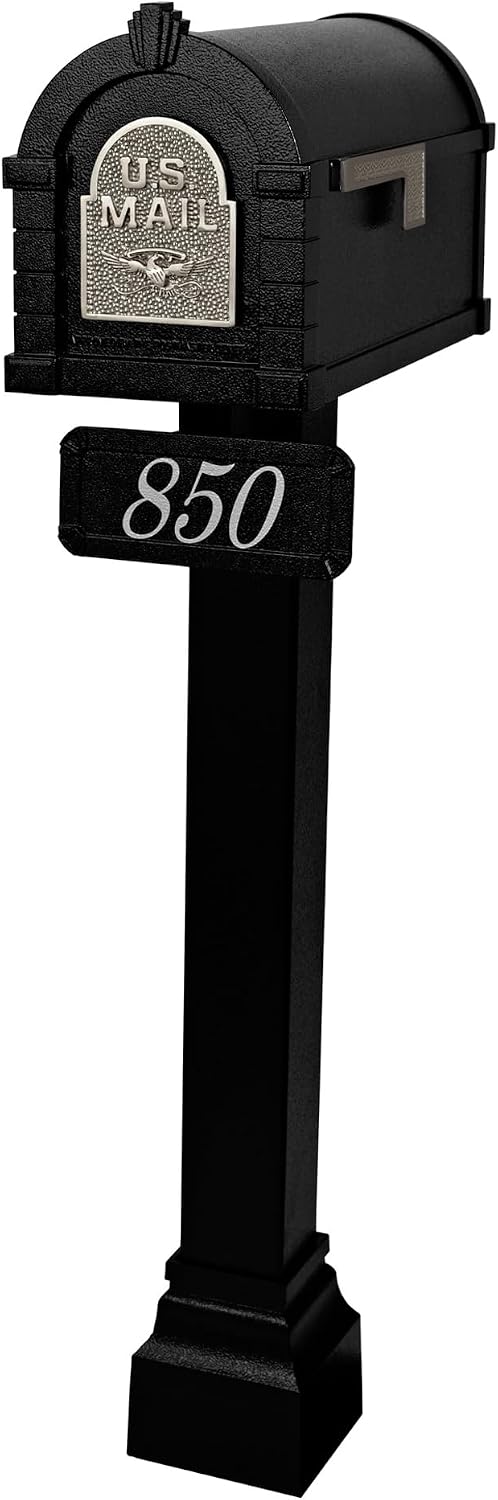Gaines Keystone Series Mailbox - Black with Satin Nickel Fleur de Lis