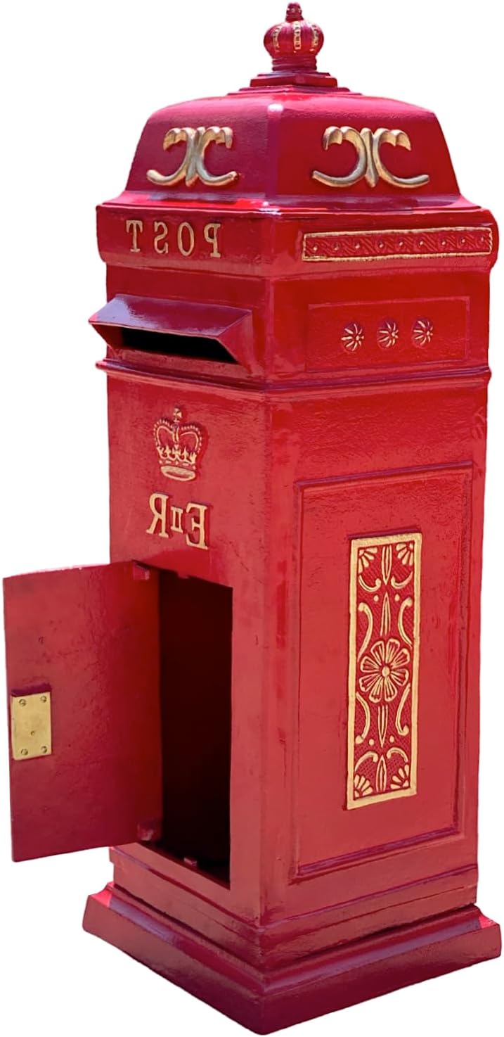 Standing Cast Aluminum Red British ER II Post Box Cast Iron Replica Mailbox