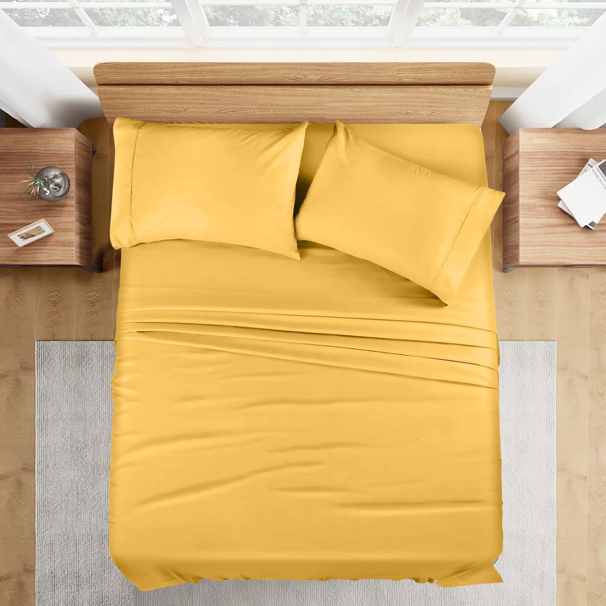 Luxury 1800 Thread Count Heavy Egyptian Cotton 4-PCs Sheet Set Fits Mattress 21-24'' Fully Elastic Deep Pocket (Queen Size) (Solid, Gold)
