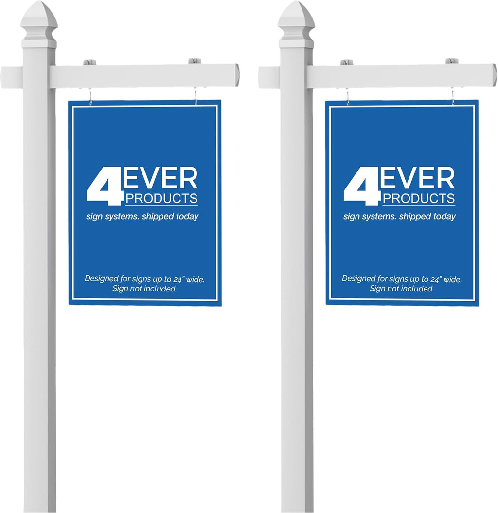 4Ever Products Vinyl PVC Real Estate Sign Post - White - 5' Tall Post - 2 Pack