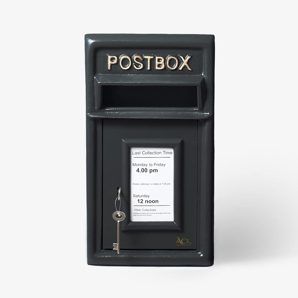 Post Box Classic Black Large Letter Box Lockable with 2 Keys, Pole Mounted Heavy Duty Cast Iron Mail Box for Home Weatherproof Mailbox Easy to Install, 44 x 24 x 25 cms, 12.8 kg