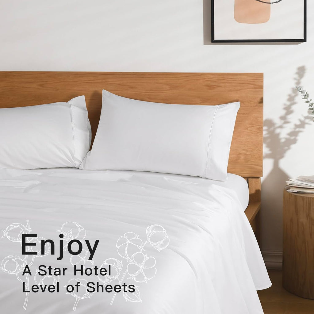 1200 Thread 100% Egyptian Cotton Sheet Sets Queen Size 4 Pcs Soft Bed Sheets, 16' Deep Pocket Luxury Bedding Set for All Season (Queen, White)