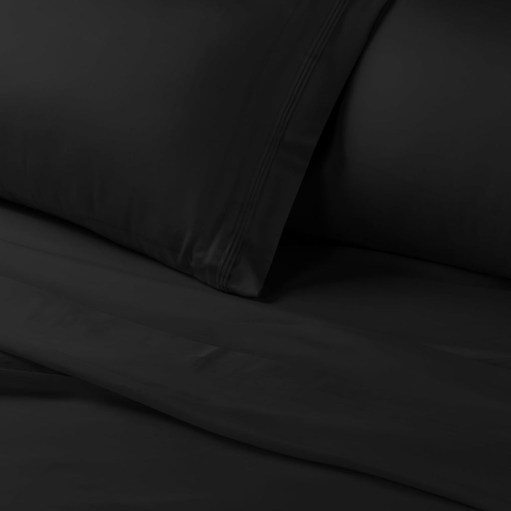 Superior Egyptian Cotton 4 Piece Sheet Set, Luxury 1500 Thread Count, Modern Design, Sustainable Sheets, Ultra-Soft Basics, Solid, Deep Pocket Fitted Sheet, Flat Sheet, Pillowcases, King, Black