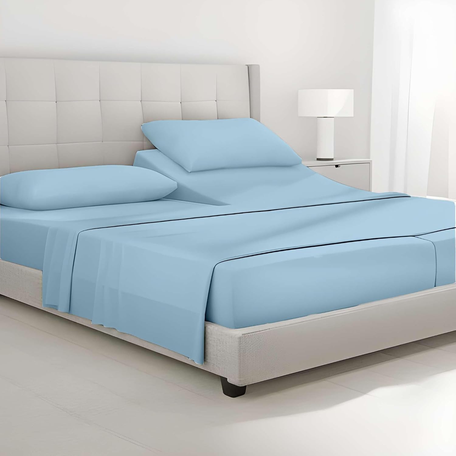SlumberWell Top Split King Sheets Sets for Adjustable Beds, Half Split King Sheet Sets for Adjustable Beds 18' Deep Pocket, 34' Split Top Sheets Giza Cotton Sheets, Light Blue Solid