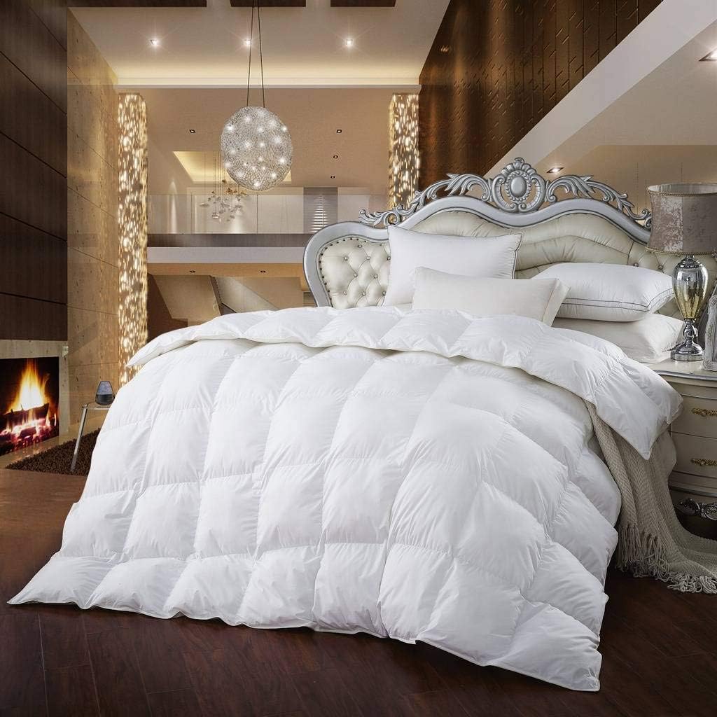 Cal King Size 1500 Thread-Count Siberian Goose Down Comforter, 100% Egyptian Cotton, White & 50Oz