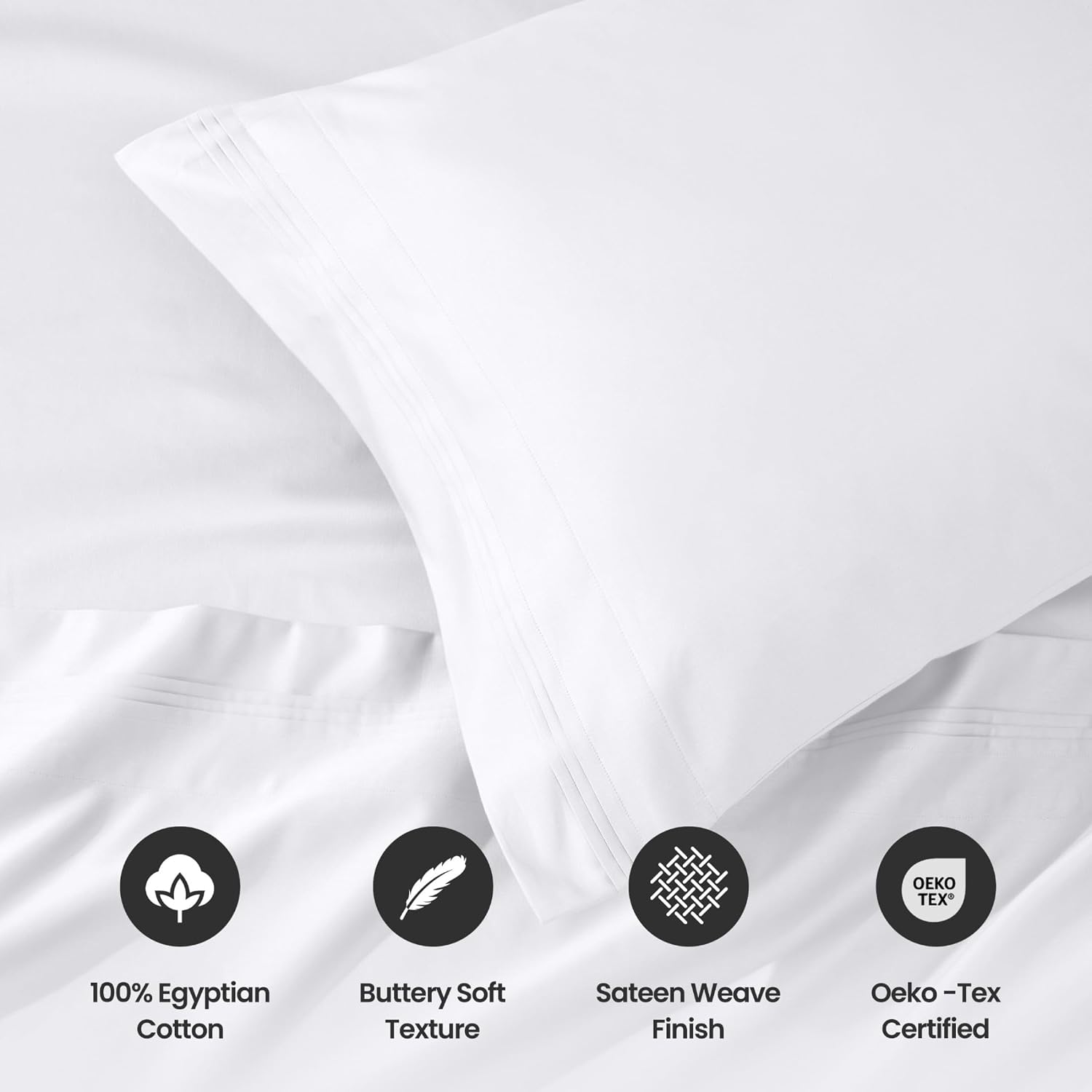 Superior Egyptian Cotton 4 Piece Sheet Set, Luxury 1000 Thread Count, Modern Design, Sustainable Sheets, Soft Basics, Solid, Deep Pocket Fitted Sheet, Flat Sheet, Pillowcases, Olympic Queen, White