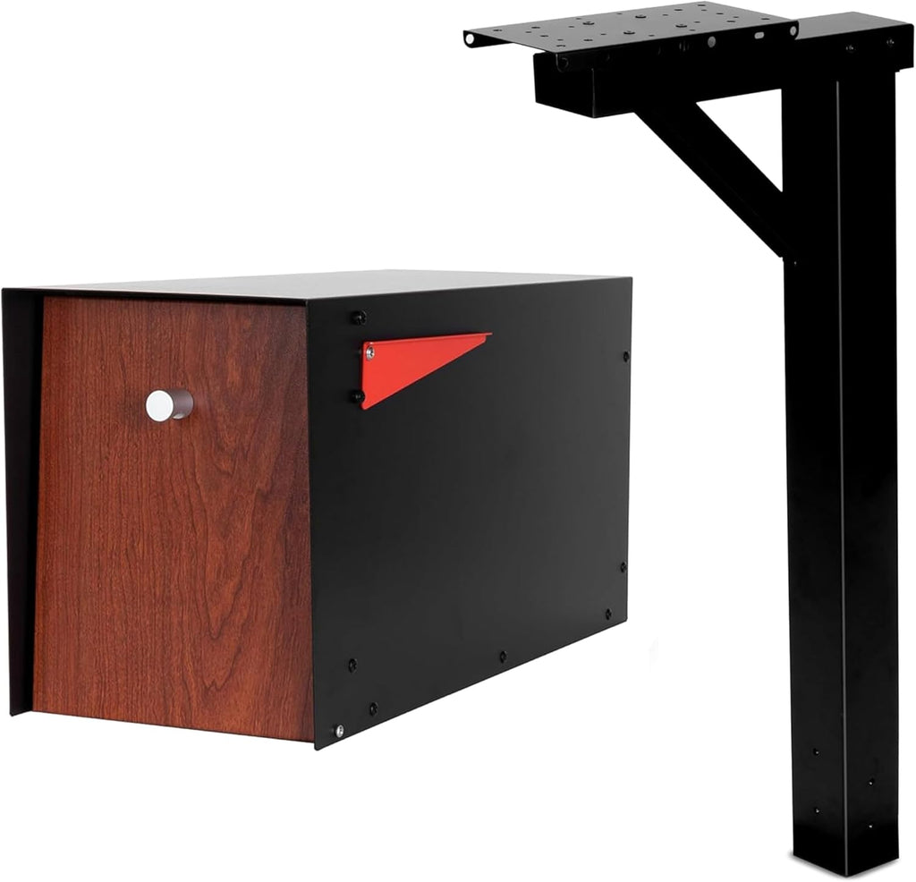 Ilyapa Modern Black Mailbox Post for Outside - 43' Metal Post Sleeve with Universal Mounting Kit for Residential Curb Appeal