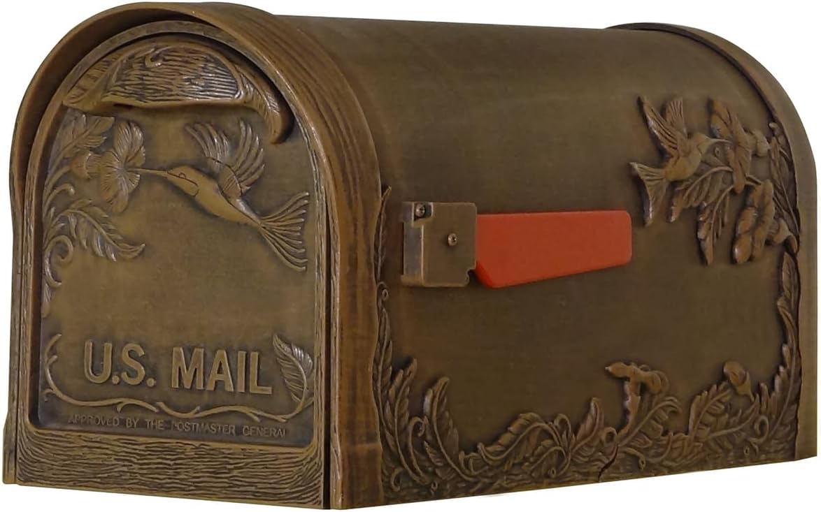 Products Durable Hummingbird Curbside Mailbox with Locking Insert and Springfield Mailbox Post, Copper