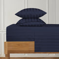 Damask Stripe Queen Size 7-Piece Duvet Cover and Bed Sheet Set 28 Inch Deep Pocket - Complete Luxury Soft 1000 Thread Count 100% Egyptian Cotton Bedding Set - Navy Blue