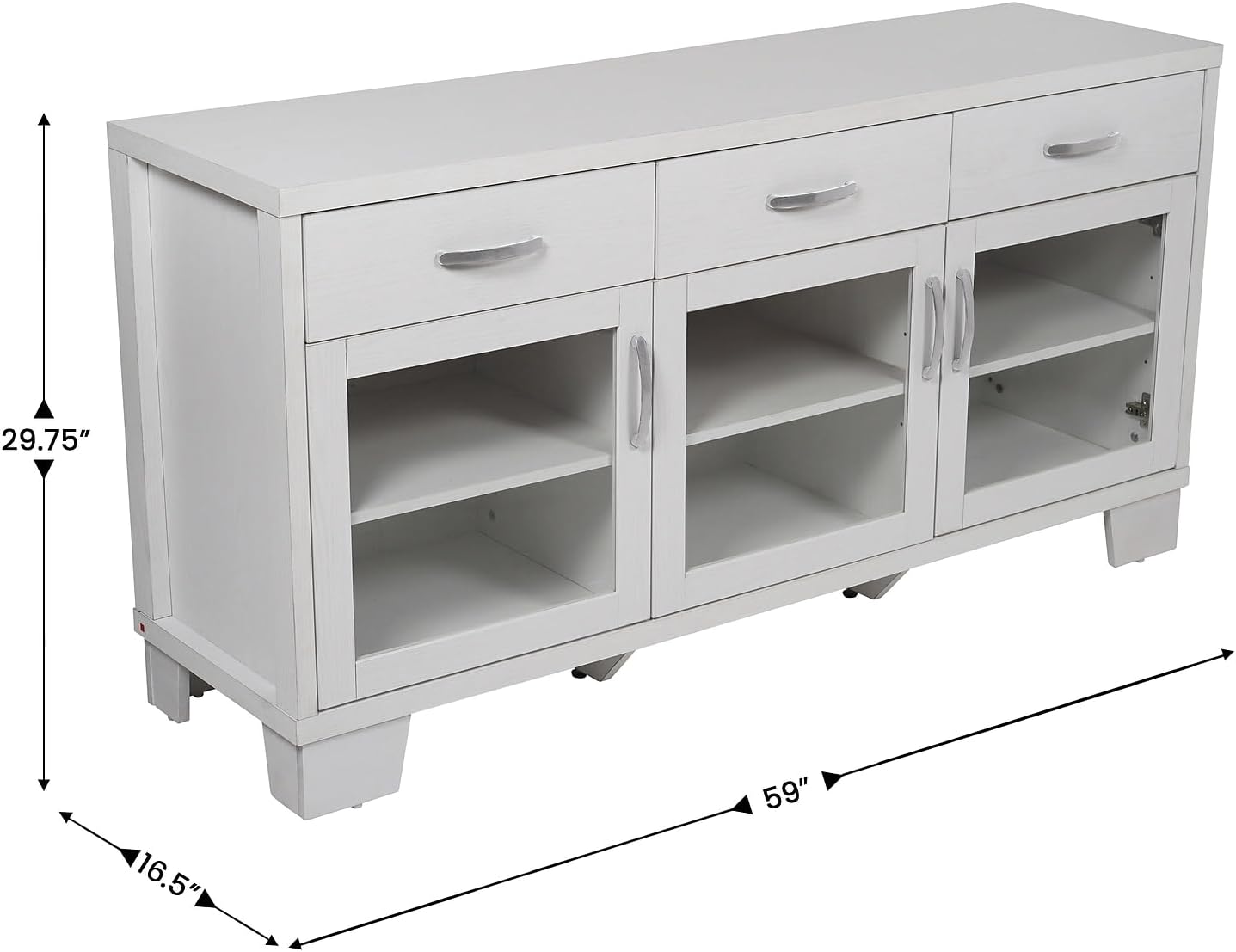 Flash Furniture Wells Modern Buffet Sideboard Storage Cabinet, Engineered Wood Construction, 3 Tempered Glass Soft Close Doors, 3 Drawers, 59', White