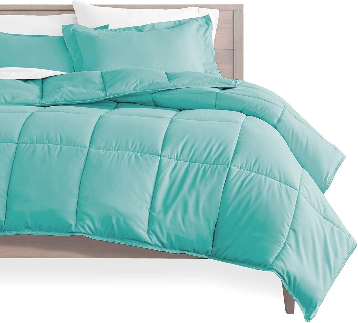 Oversized Queen All-Season Cooling Warmth Comforter Set – 3 Piece Bedding – 100% Egyptian Cotton, Long-Staple & Silky Soft – Luxury Hotel-Quality Duvet Insert – Machine Washable - Aqua Blue