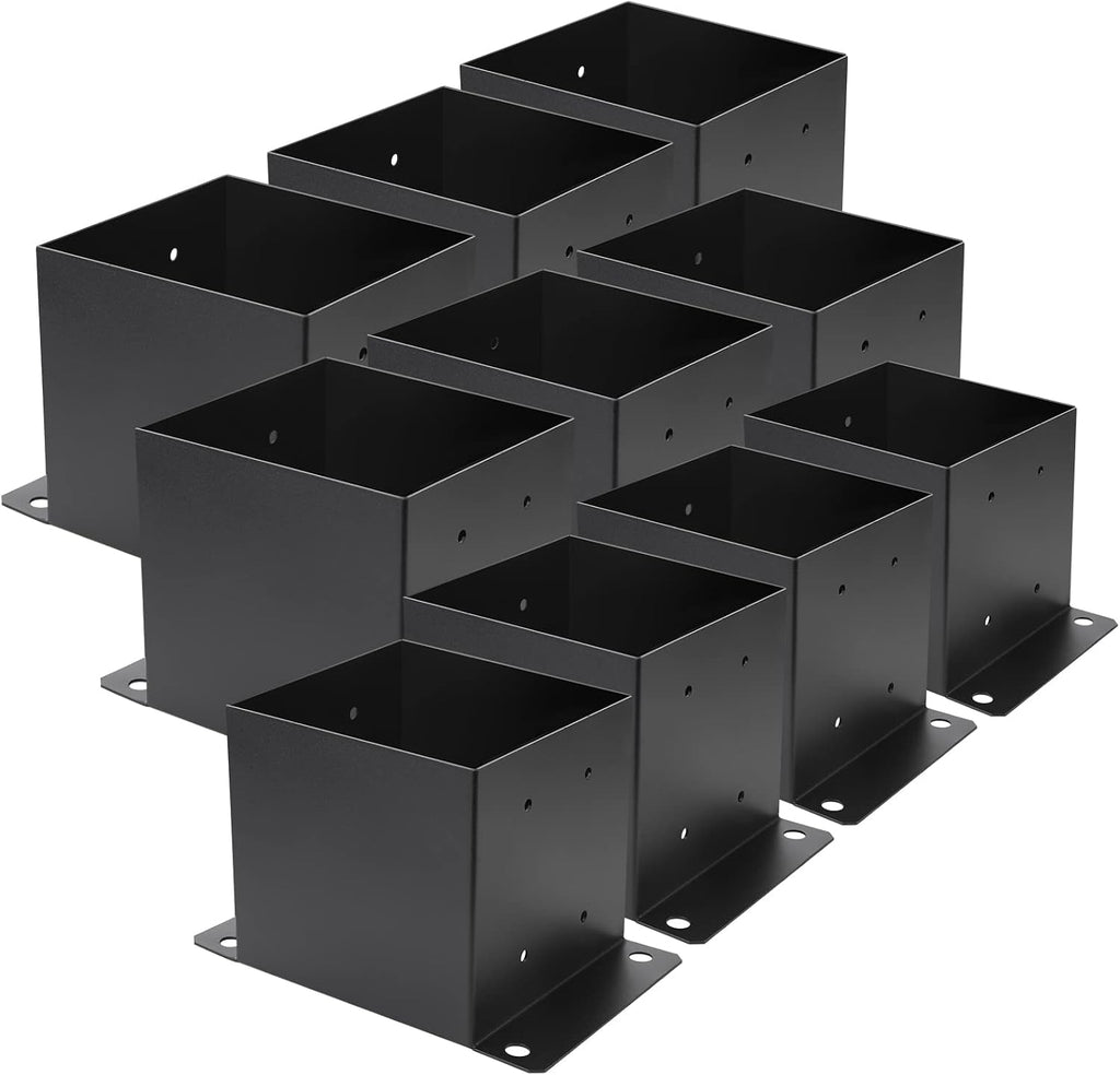 6X 6 Post Base 10 PCS,Inner Size 5.6'x5.6'Deck Post Base,Heavy Duty Metal Black Powder Coated Post Brackets,for Pavilion Deck Railing Support Deck Base Plate, Support Bolt Down (10PCS)
