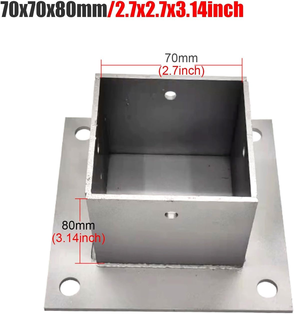 2 Pack Square Column Base Plate - Wood Fence Post Anchor with Installation Kit for Concrete/Deck/Pergola/Mailbox(70x70mm)