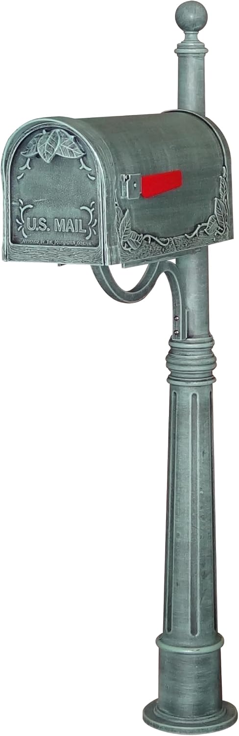 Special Lite Floral Curbside Mailbox with Ashland Post - Verde Green Mailbox with Aluminum Post - SCF-1003_SPK-600-VG