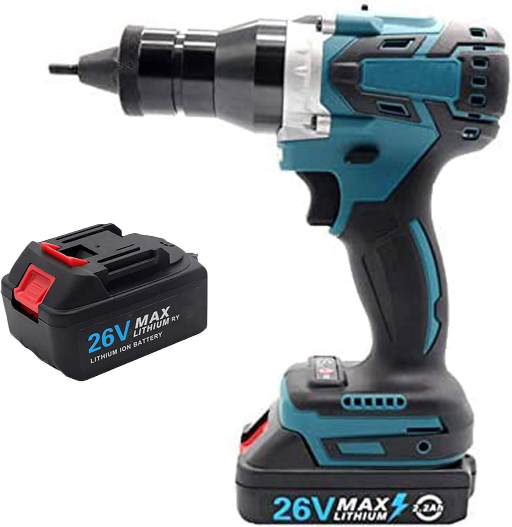 Professional Portable Rivet Gun Adapter Kit, Automatic Brushless Riveter Tool Kit, Include M3 M4 M5 M6 M8 M10 M12 Nut Tools with Carrying Case Perfect for Work,5200Mah (2200Mah)