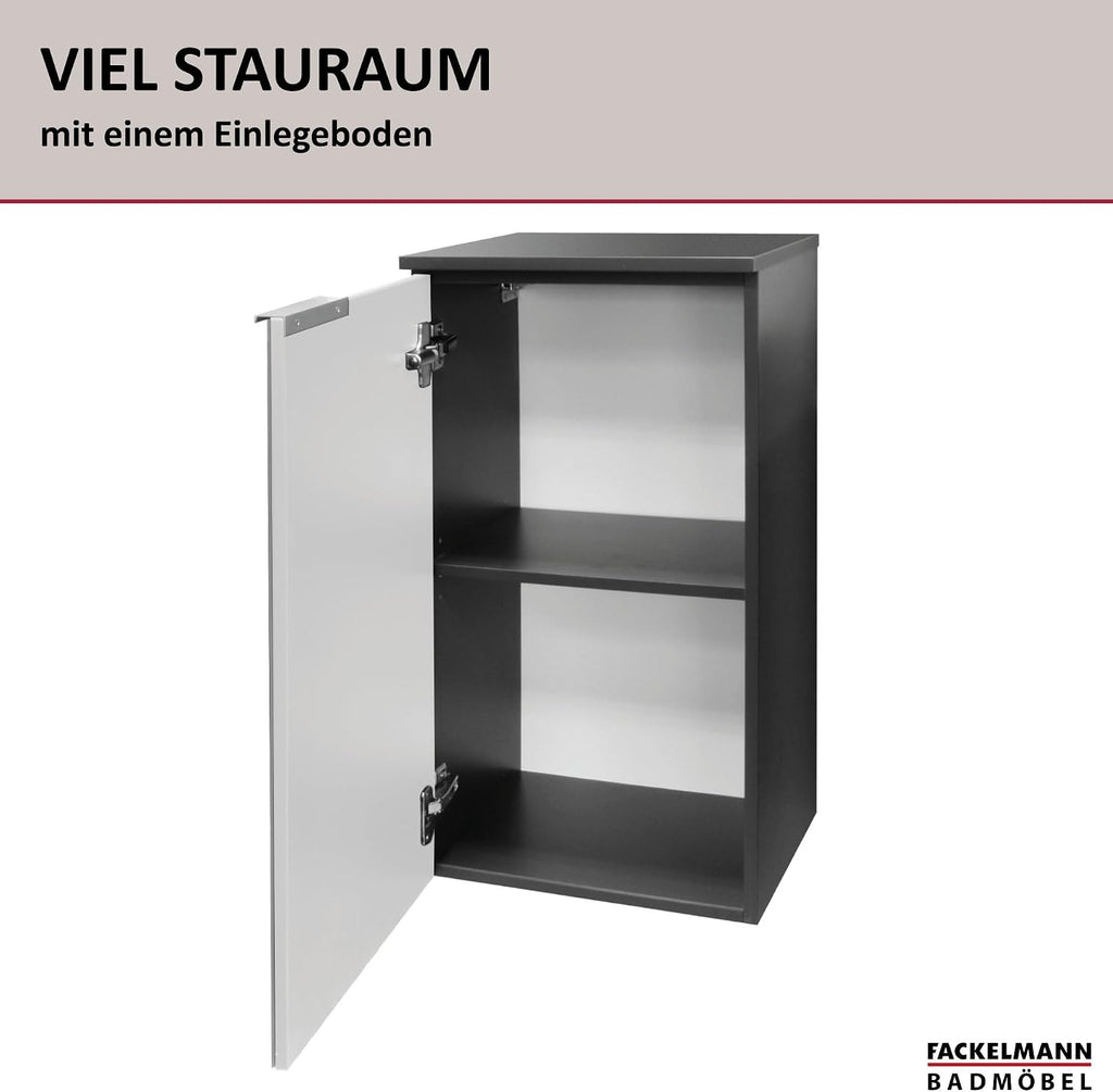 FACKELMANN Kara Bathroom Cabinet with Soft-Close System Dimensions (W x H x D): Approx. 41 x 70 x 32 cm Bathroom Cabinet/Door Hinge Left/Body: Anthracite/Front: Lacquered Glass in