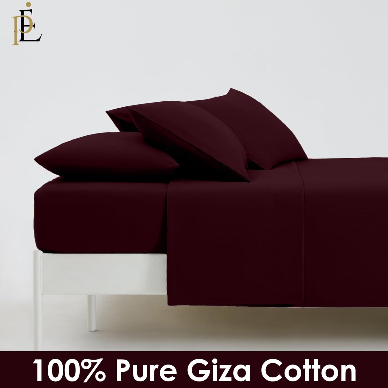 100% Giza Cotton, 1000 Thread Count, 6-PC Bed Sheet Set [Three Quarter Size, Wine Color] 18 inches Deep Pockets, Long Staple Cotton Breathable Soft Silky Sateen Weave