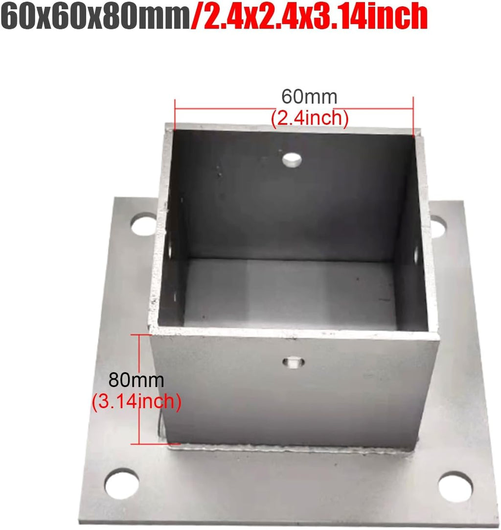 2 Pack Square Column Base Plate - Wood Fence Post Anchor with Installation Kit for Concrete/Deck/Pergola/Mailbox(60x60mm)