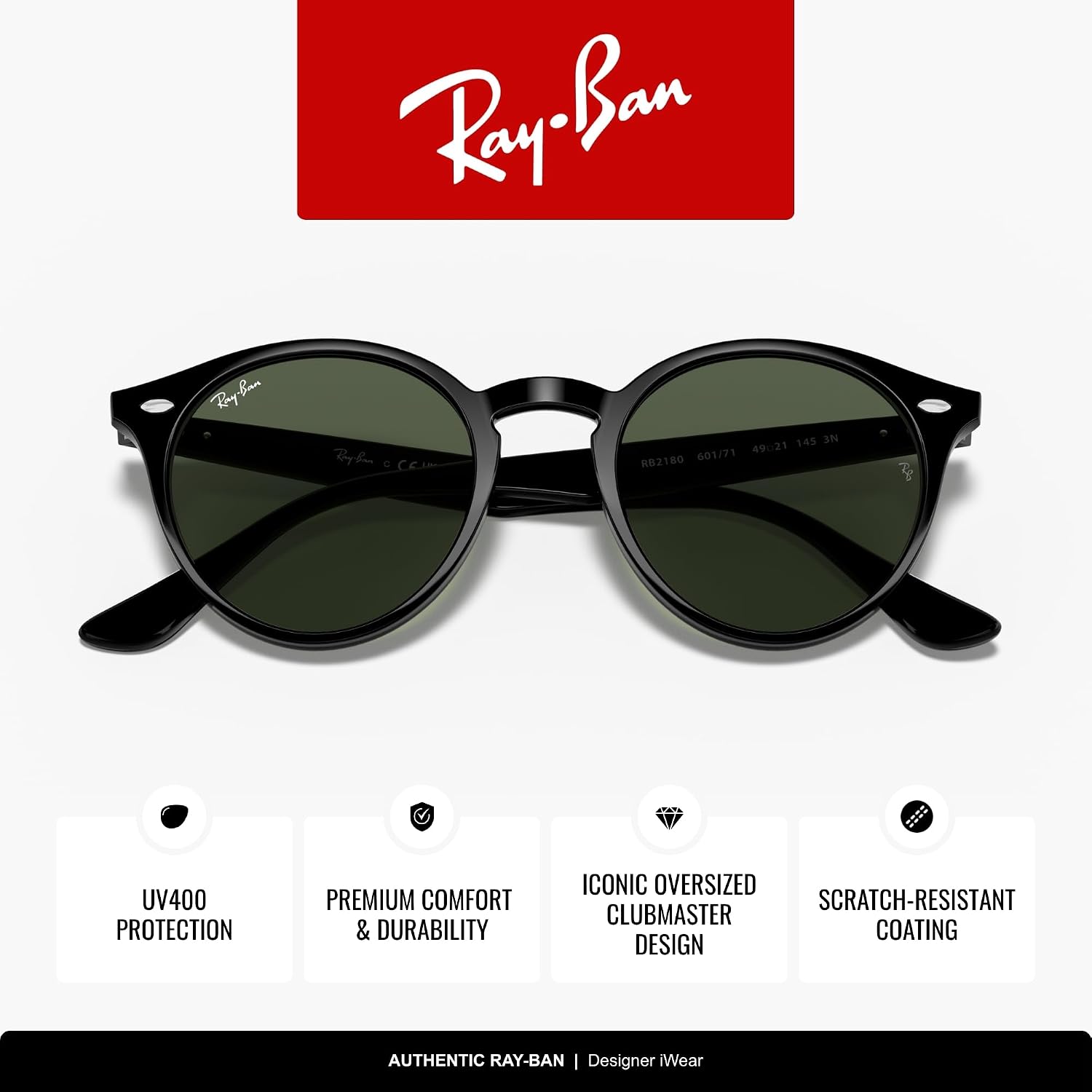Ray-Ban womens Rb2180 Round Sunglasses