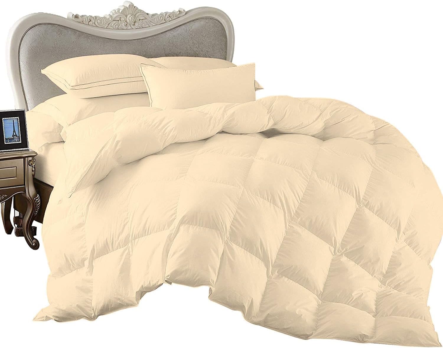 7 Piece Bed-in-A-Bag Comforter & Sheet Set 8-10' Deep Pocket, 100% Egyptian Cotton Queen Size, Ivory, Sets Include - 1Comforter, 1Flat Sheet,1Fitted Sheet, 2Pillowcase & 2Pillowsham
