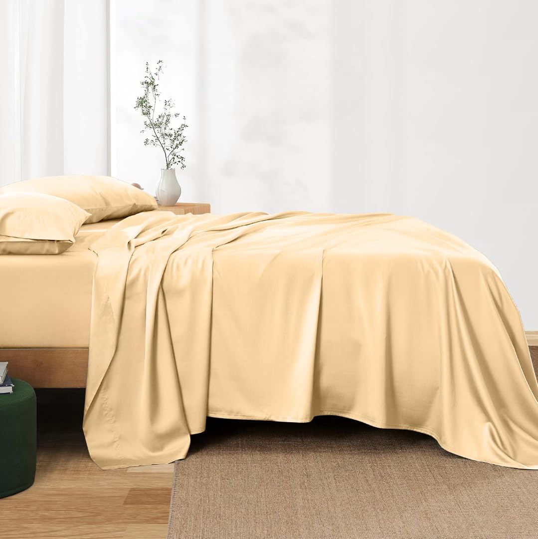 1000 Series - 100% Egyptian Cotton Sheet Set Soft Sateen Weave Hotel Quality Luxury Bedding -Queen Size Fits Mattress Up to18-20 Deep (Solid Beige)