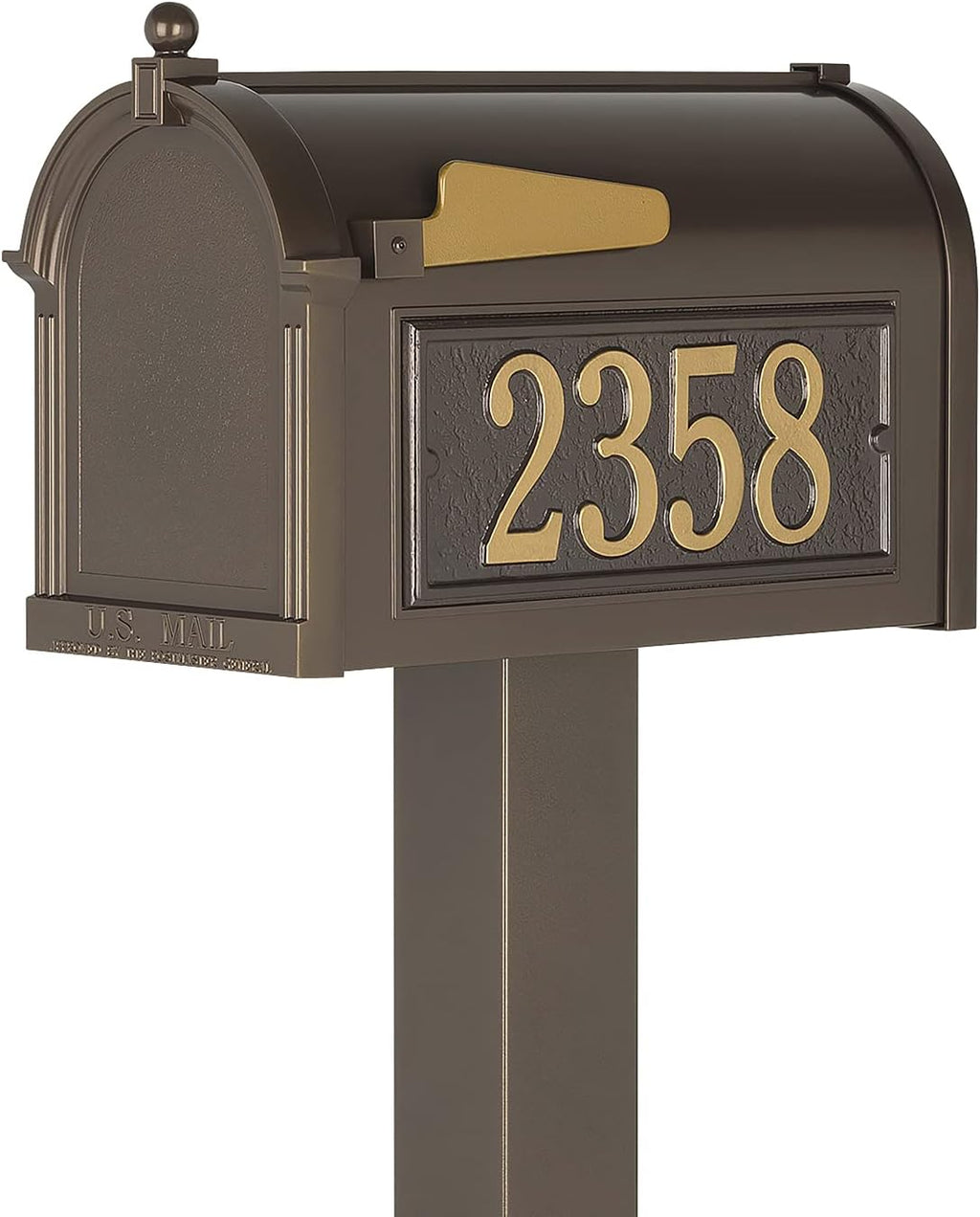 Whitehall Premium Mailbox with Side Address Plaques, Personalized Large Mailbox with Post and Address Plaque for Outside, Package Mail Box with Post (4 Colors Available)