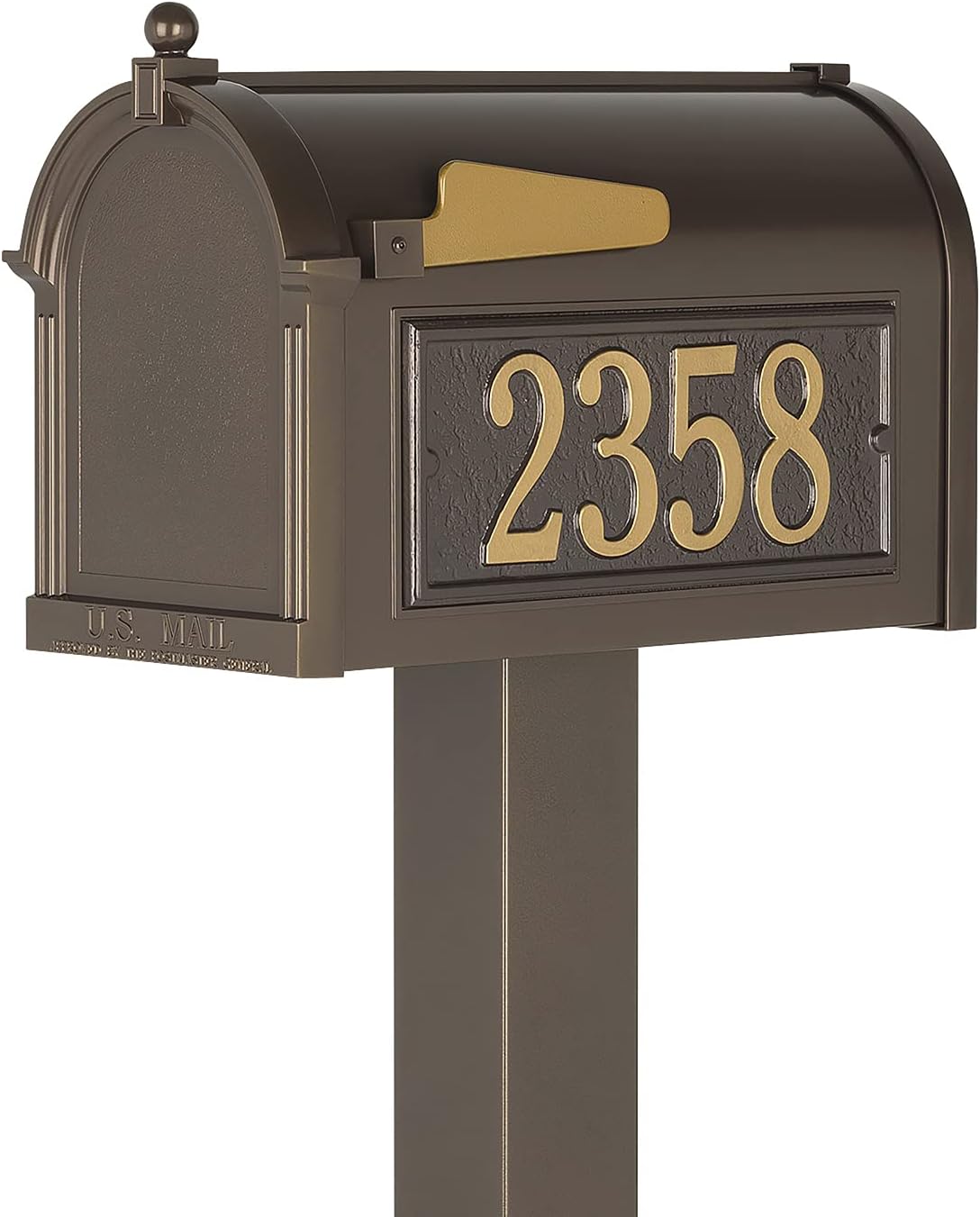 Whitehall Premium Mailbox with Side Address Plaques, Personalized Large Mailbox with Post and Address Plaque for Outside, Package Mail Box with Post (4 Colors Available)