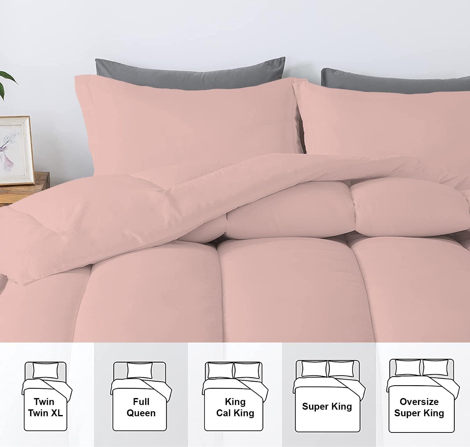 5 PC Straight Line Pattern Comforter Set Premium Super Soft 600 GSM All Season | 1000 Thread Count | 100% Egyptian Cotton ( Full/Queen Size, Blush Color)