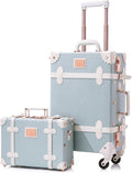 Unitravel 2 Piece Vintage Luggage Set, 20' Women Carry On Suitcase Set with TSA Lock, Faux Leather Spinner Trunk with 12' Train Case (Embossed Blue)