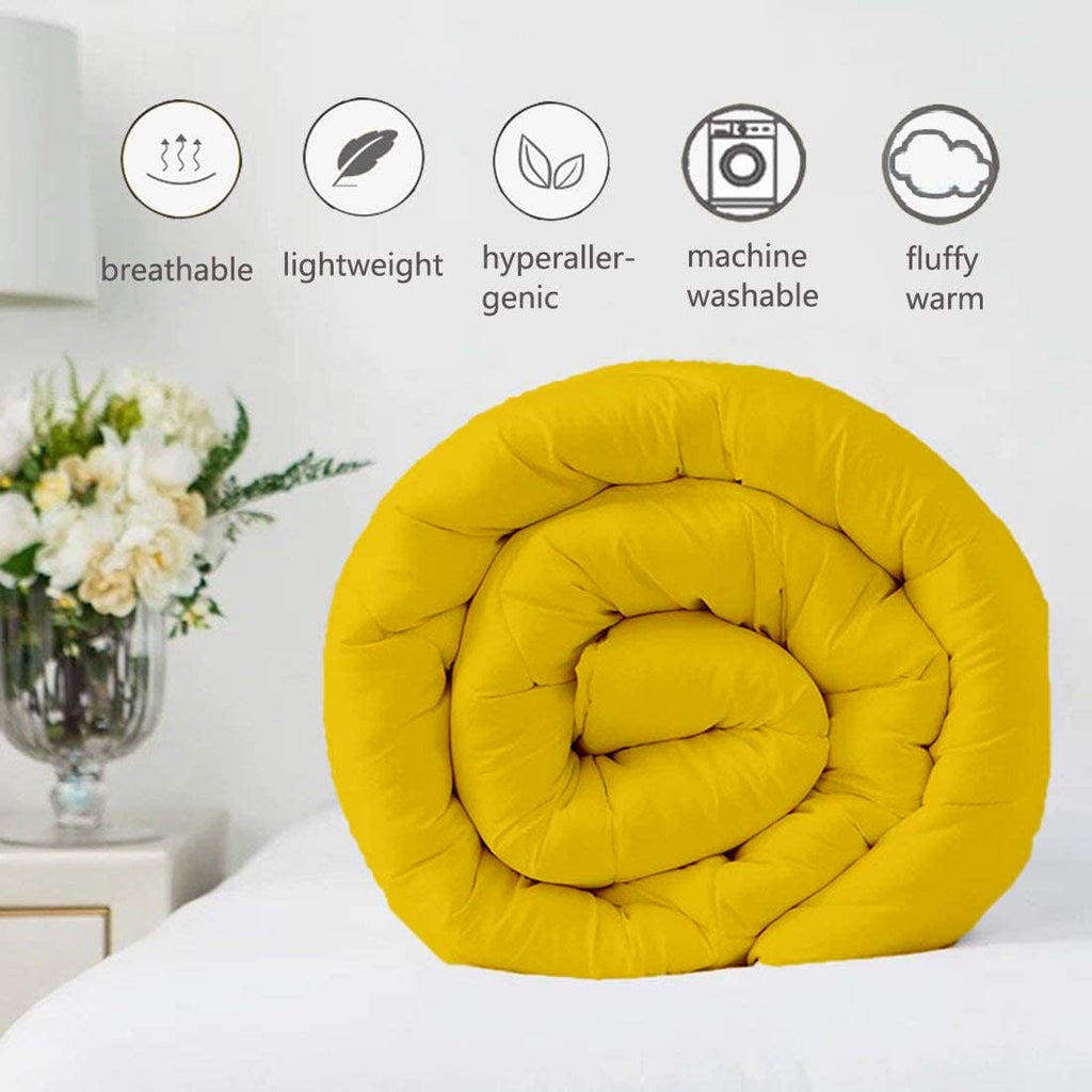 Gold Solid Light Weight Pinch Pleated Down Comforter- Oversized Queen Size 98 x 98 Inches 1 Piece All-Season Duvet Insert, 500 GSM With Corner Tabs 100% Egyptian Cotton- ( Gold Solid )