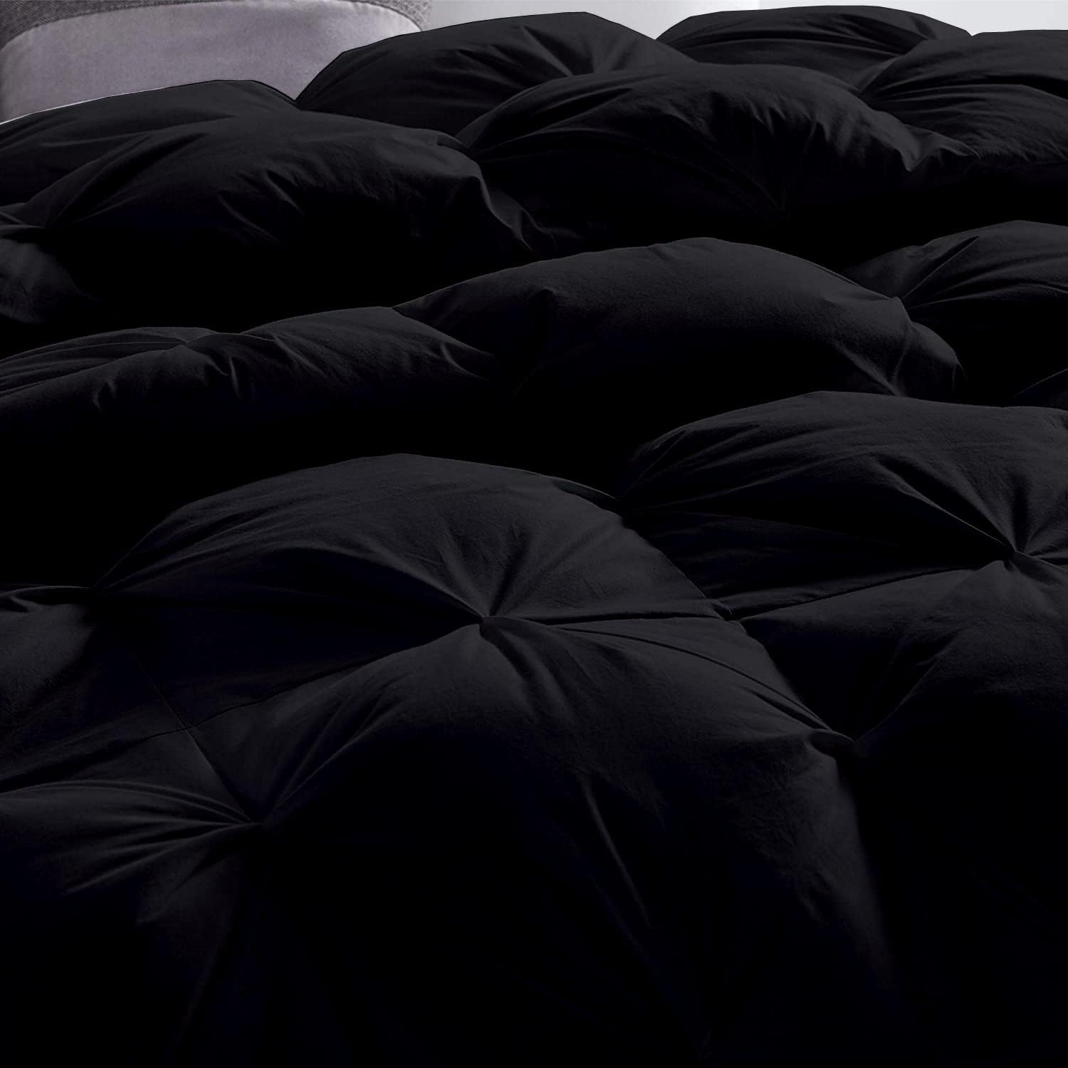 Pinch Pleated Soft 400 GSM All Season Black 5 Piece Emperor King Size Comforter Set (Comforter + 4 Pillowcases) 600 Series Egyptian Cotton Comforter Bedding Set