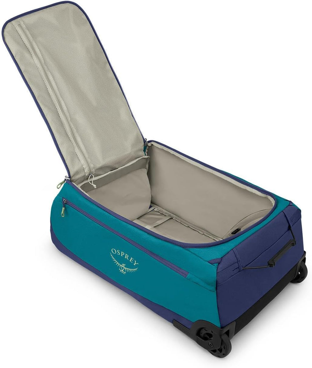 Osprey Daylite 85L Wheeled Collapsible Travel Duffel Bag - Lightweight Rolling Suitcase, Blue Spikemoss/Alkaline