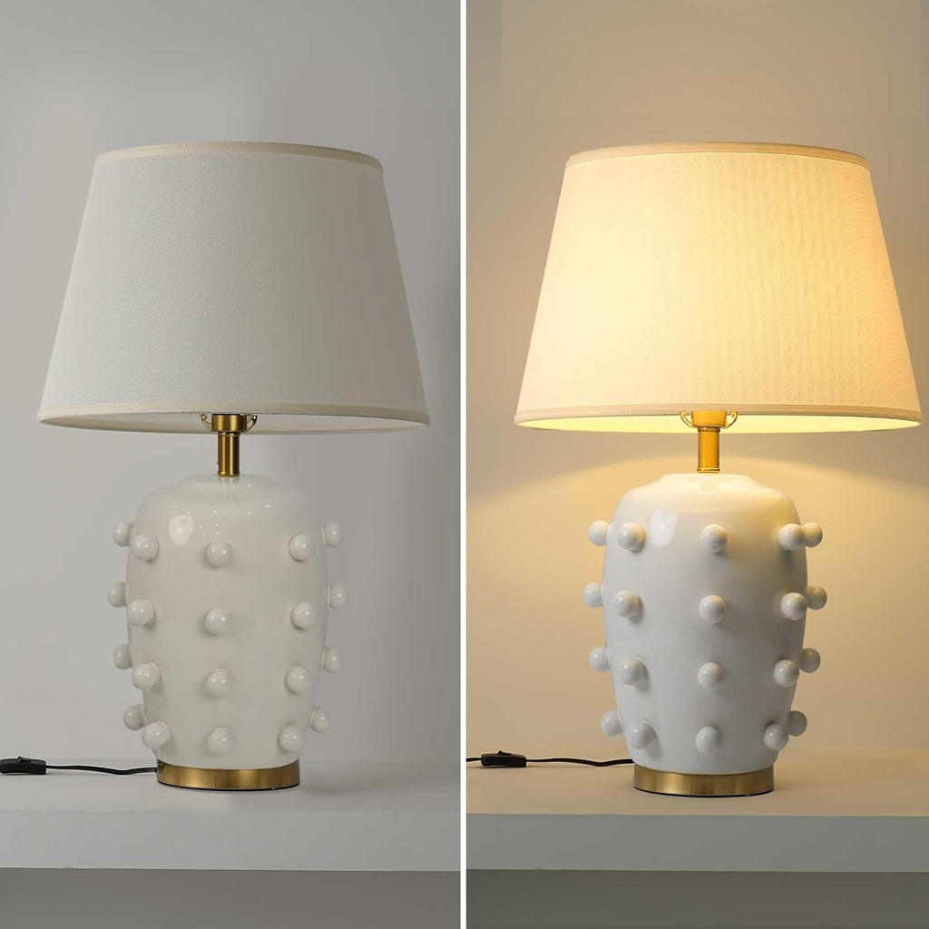 Modern Ceramic Linden Table Lamp - 26' White Ball Farmhouse Design, Classic Table Lamp Pottery Tapered Drum Shade for Living Room, Bedroom, Office, and Home （White）