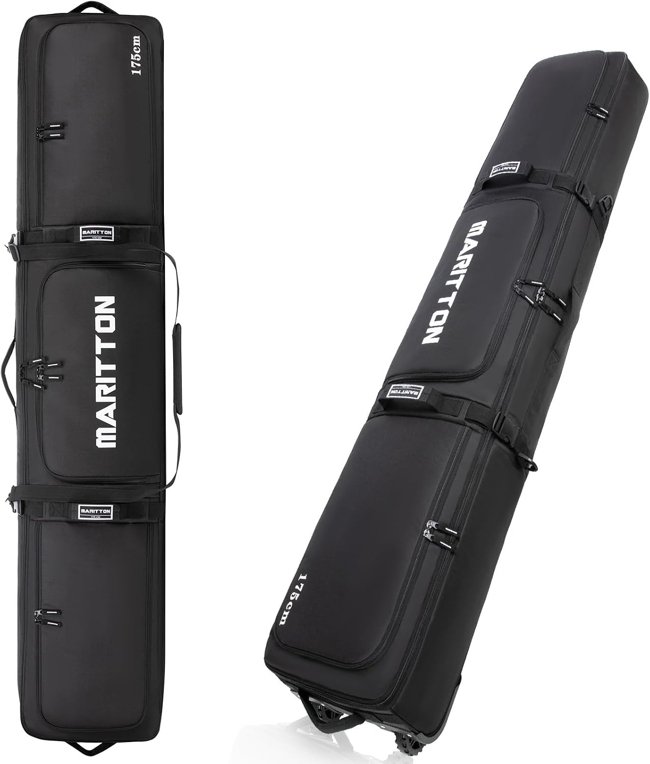 Double Rolling Ski Bag with Wheels, Padded Ski Bag for Air Travel to Hold 2 Pairs of Skis up to 175 or 190 cm.