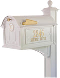 Whitehall Balmoral Monogram Mailbox with Post White Oversized Cast Aluminum Mailbox Package with Personalized Side Plaques, Monogram Door & Weather-Resistant Deluxe Post