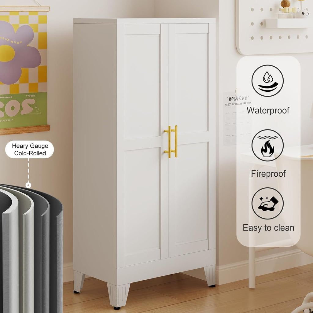 erosoei 51' H Metal Kitchen Pantry Storage Cabinet,Storage Cabinets with Doors and Adjustable Shelves,Freestanding Food Pantry Cabinet Cupboard for Living Room,Dinning Room（White）