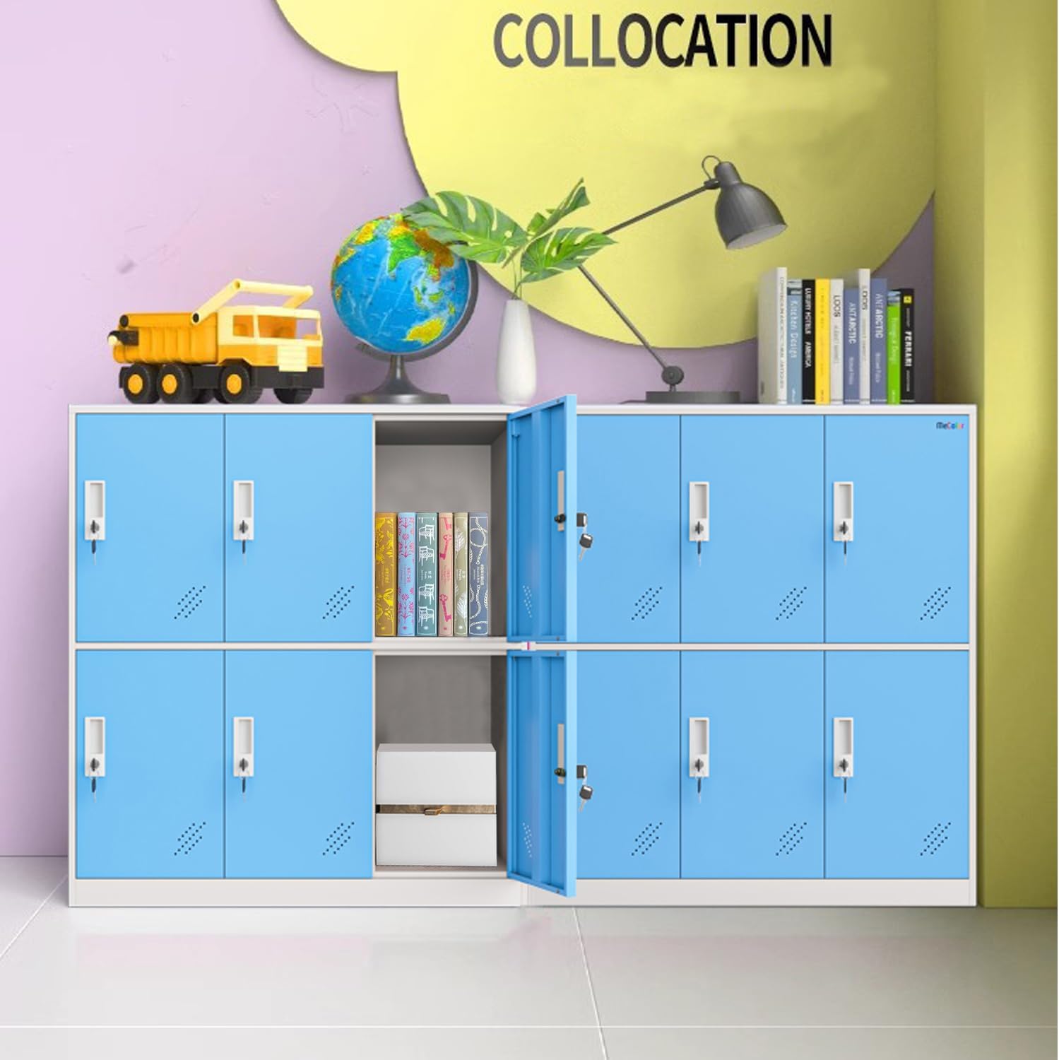 MECOLOR- Metal Storage Cabinet Locker, Home Office Storage Cabinet with Lock Keys, Garage Steel Storage cabinets Metal Tool Box for Factory Company (6D, Blue)