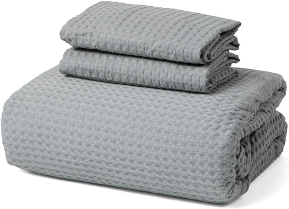 Luxury Organic Cotton Waffle Weave Duvet Cover King Set with Pillowcase|100% Egyptian Cotton 600 TC|Soft Breathable Cooling Comforter Cover with Buttons and Corner Ties|Size 104x90 Gray