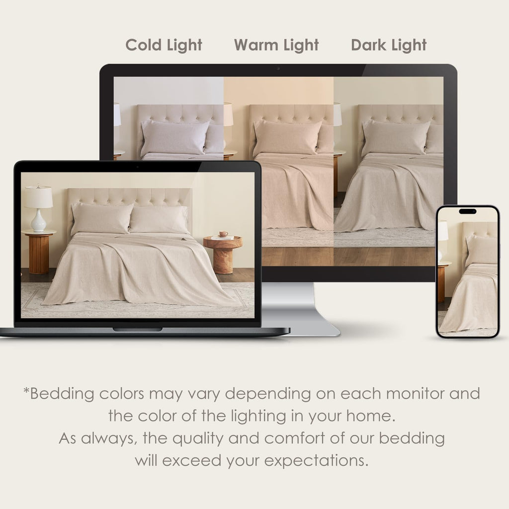 DAPU Pure Linen Sheets Set, 100% French Linen from Normandy, Breathable and Durable for Hot Sleepers, 4 Pcs Queen Size Sheets Set - 1 Flat Sheet, 1 Fitted Sheet, 2 Pillowcases (Natural Linen, Queen)