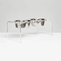 Hiddin Double Elevated Dog Bowl Stand for Medium or Large Dogs, All Breeds, Clear Acrylic 7 Inch Raised Dog Bowl Stand with Two Stainless Steel Bowls for Food and Water - 6.5 Cups Each Dish