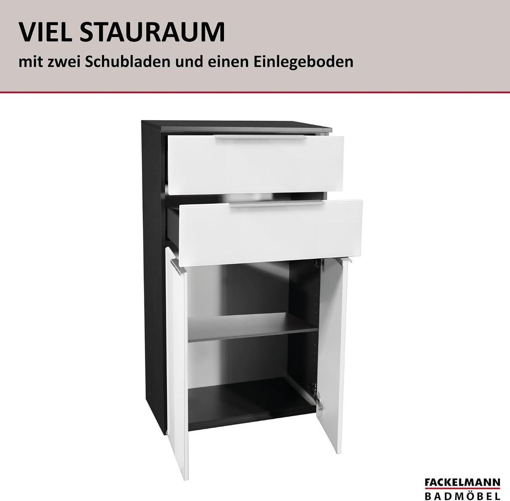 FACKELMANN Kara Double Midi Cupboard/Bathroom Cabinet with Soft-Close System/Dimensions (W x H x D): Approx. 61 x 107 x 32 cm Bathroom Cabinet/Furniture with Drawers and Doors /