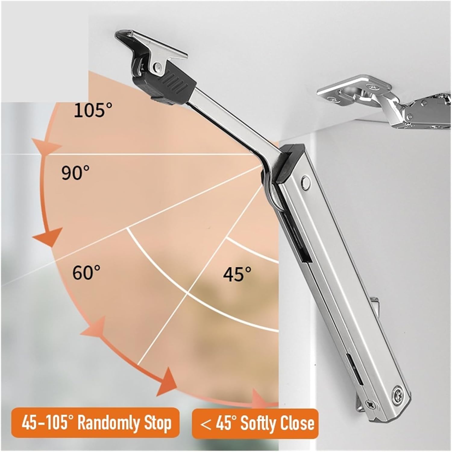 Heavy Duty Hydraulic Cabinet Hinge Random Stop Soft Close Kitchen Hinge Adjustable Door Support Lift Door Hardware(Medium)