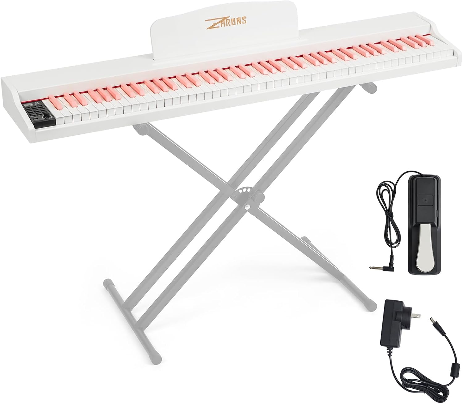 Digital Piano 88 Key Weighted, Full Size Keyboard Piano Set with Sheet Music Stand,Pedal,Power Adapter, for Beginners,White Pink (Keyboard Only)
